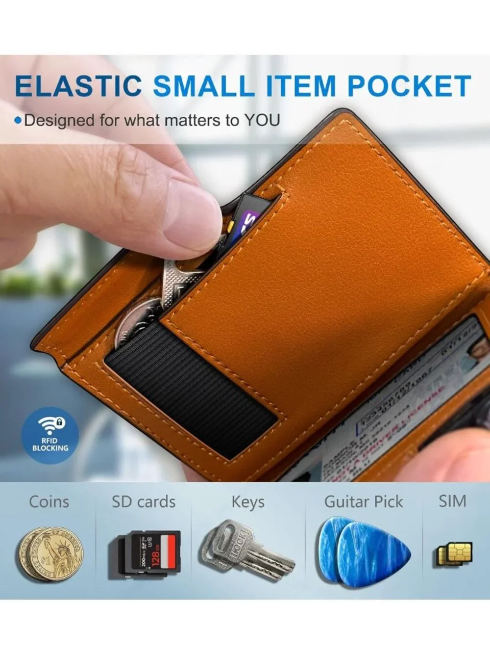 Slim Magnetic Wallet for Men, RFID Blocking Card Holder, Leather Money Clip & ID